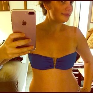 Blue strapless convertible bikini top small